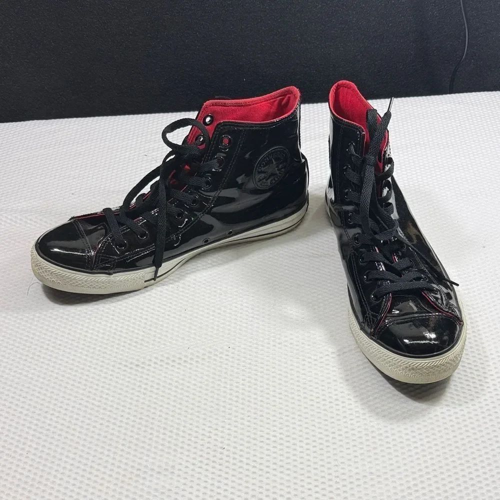 Converse Patent Leather Black and Red High-Top Sneakers Mens 10 Womens 12 Unisex
